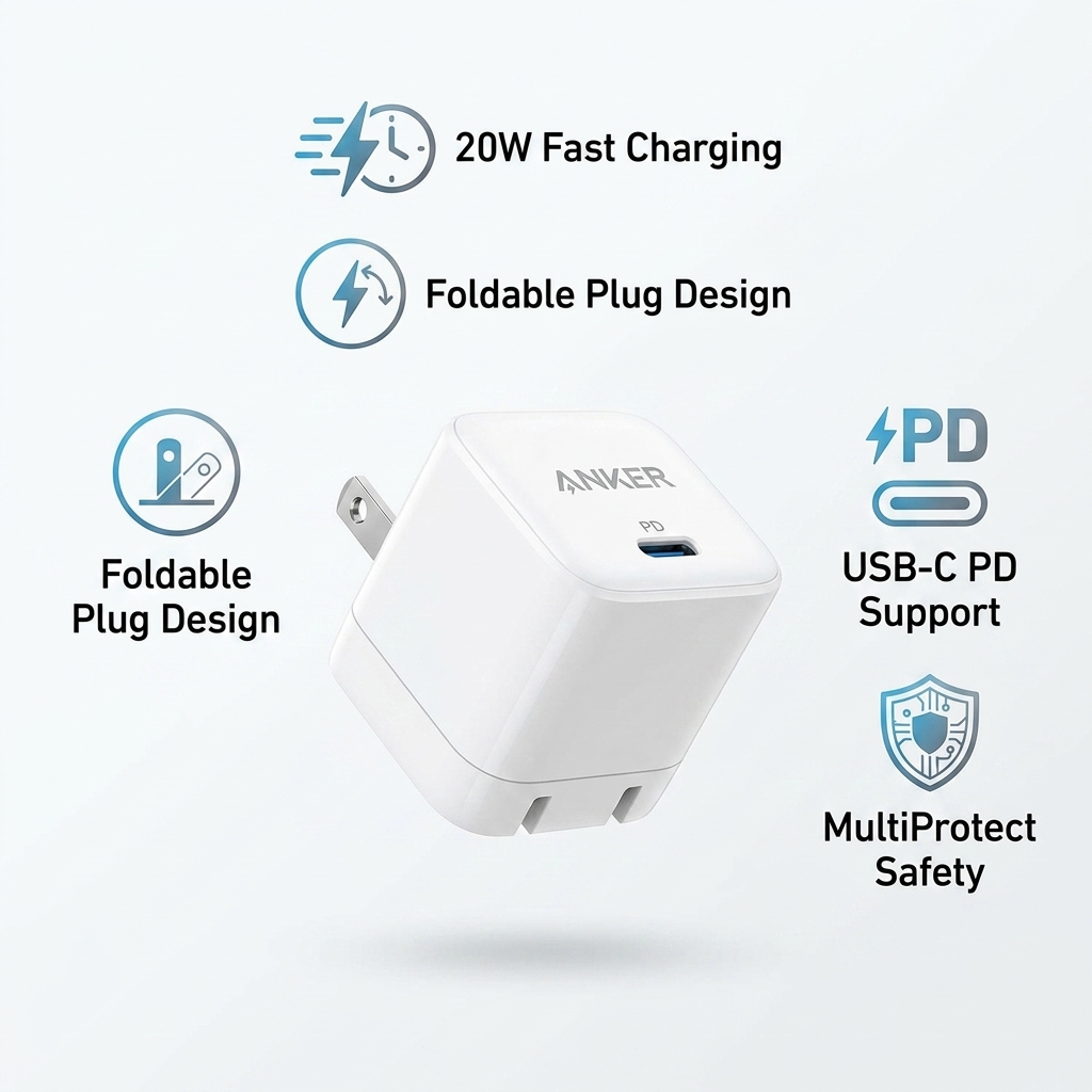 Anker 20W Box Fast Charger with Foldable Plug, Powersport III 20W Cube Charger